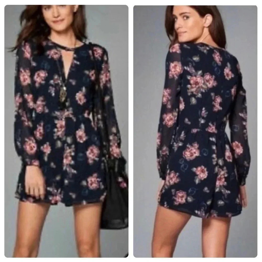 ABERCROMBIE & FITCH | Women’s Navy Blue Floral Print Long Sleeves Romper Size 0